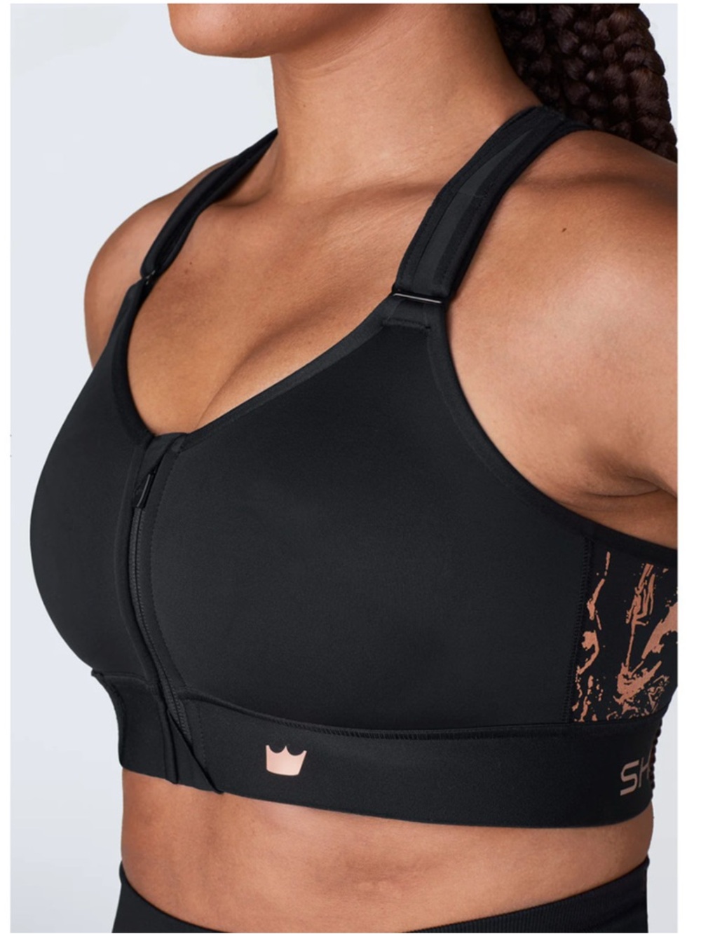 SHEFIT Sports Bra Front Zip Black Rose Gold